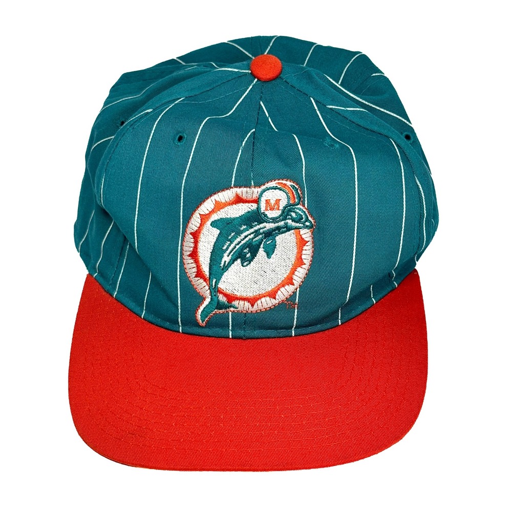 Vintage 90s Starter Miami Dolphins Pinstripe Snapback Hat NFL Korea Teal Orange